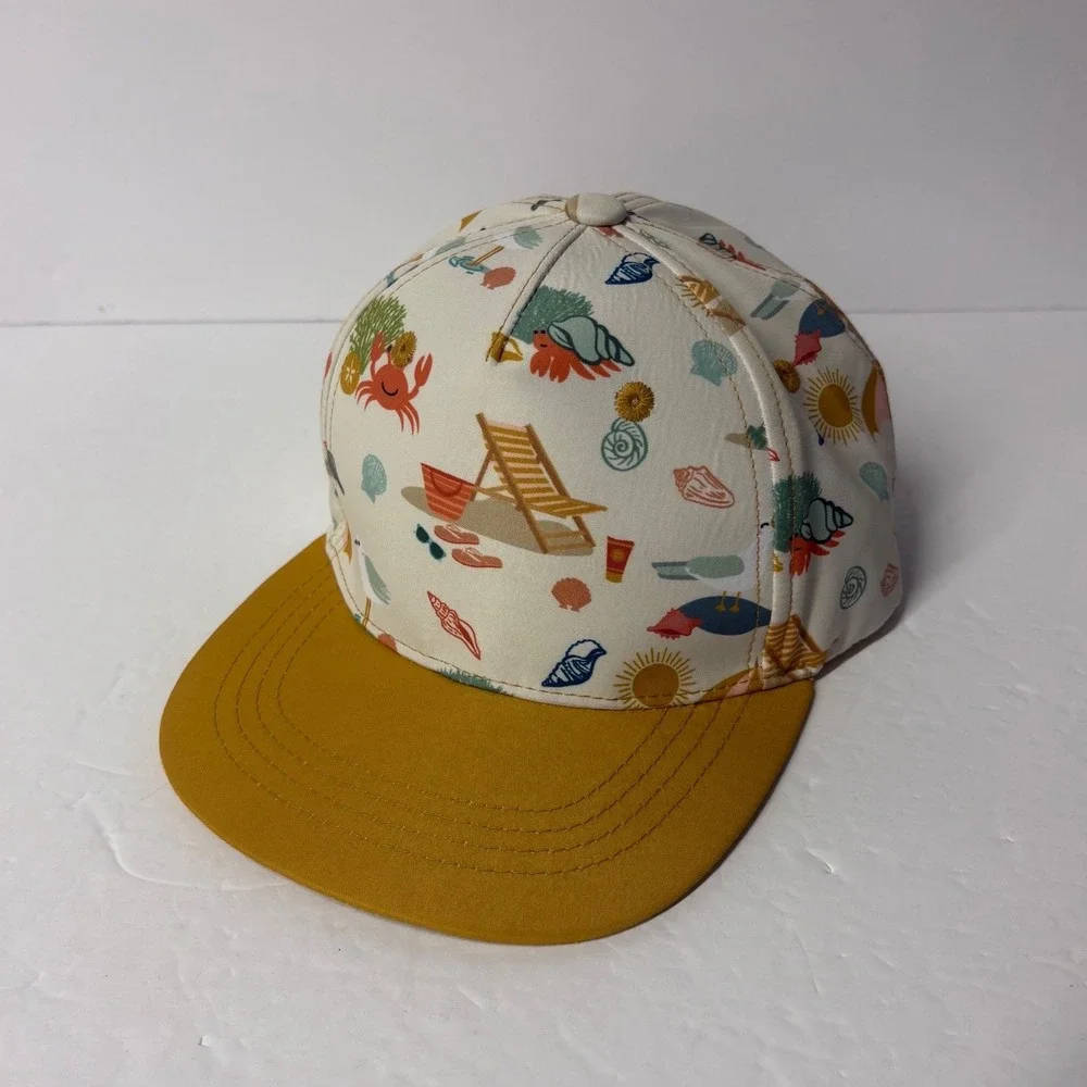 Emerson and Friends Kids Beach Print Snapback Hat Mustard Yellow Flat Brim Cap